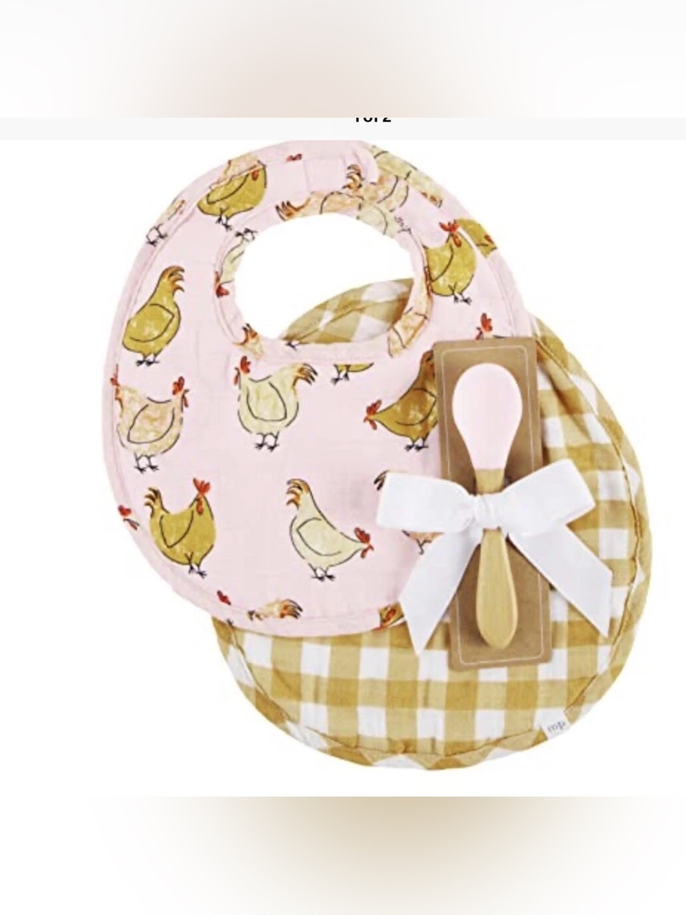 NWT Mud Pie Baby Girls Pink Chicks & Gingham Bibs With Spoon 3 Piece Set